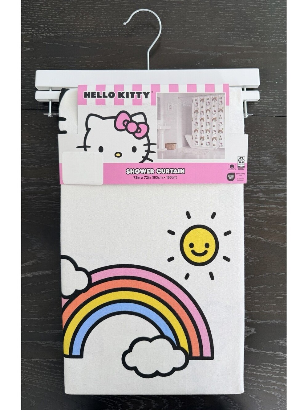 Sanrio Hello Kitty with Rainbow & Tulip 100% Cotton Shower Curtain 72" x 72" NEW